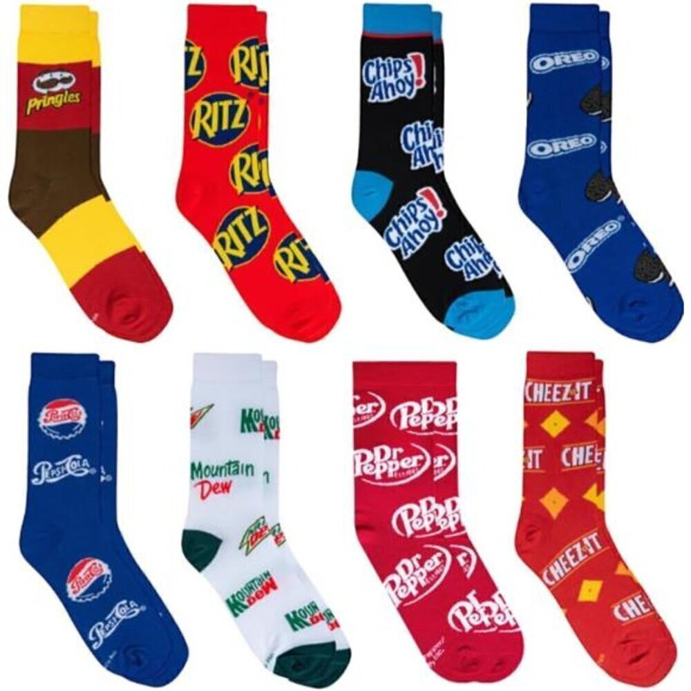 Crazy Socks, Snack & Junk Food Themes, Fun Silly Novelty Crew, Large, Fun 8 Pack